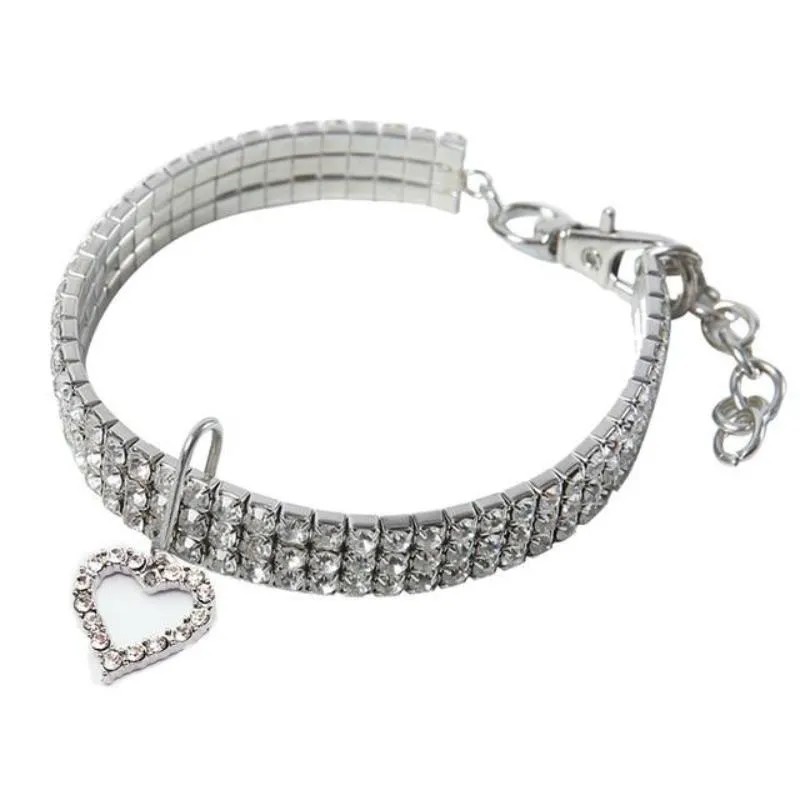 Cat Crystal Heart Collar With Diamante Rhinestone Material