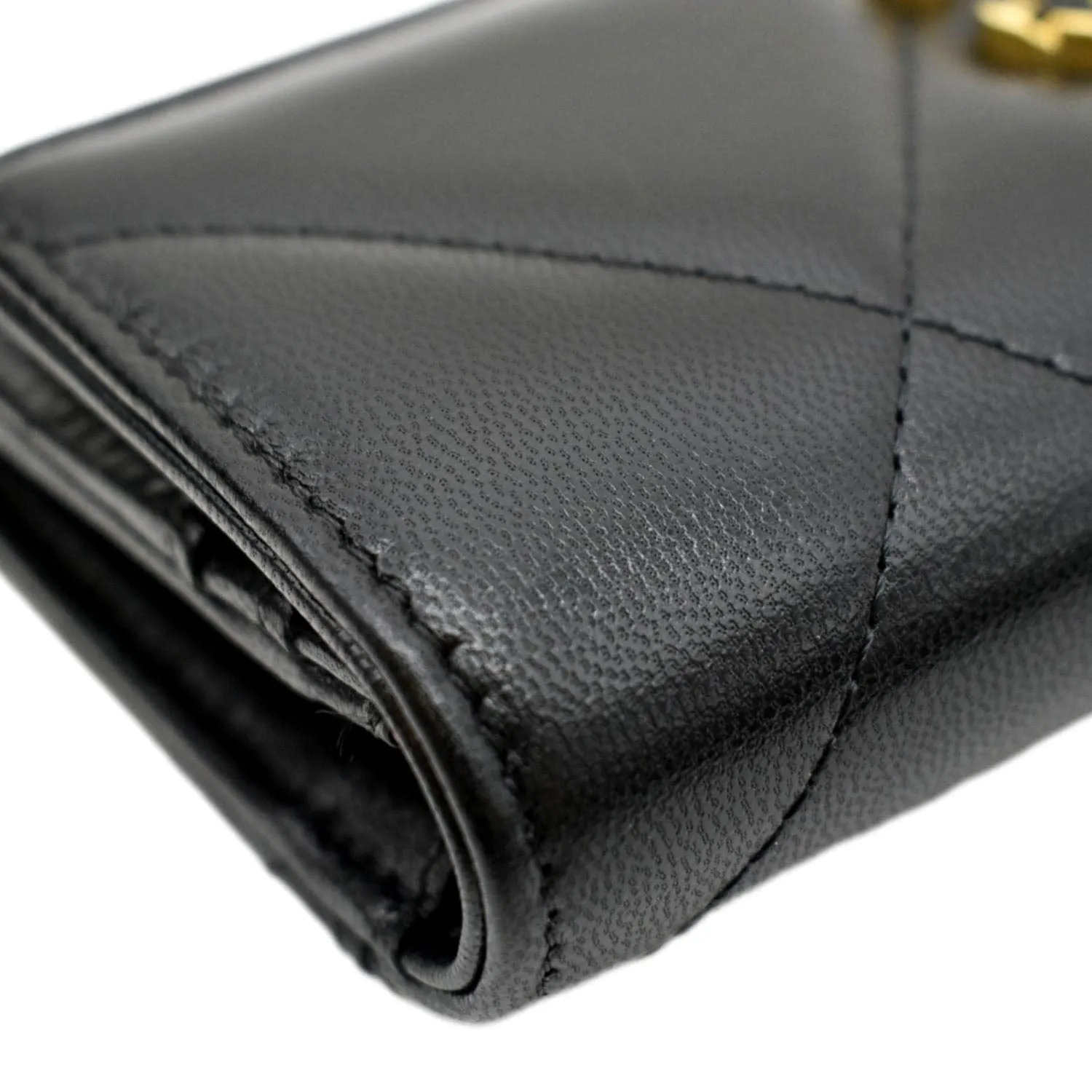 CHANEL 19 Quilted Leather Long Flap Wallet Black