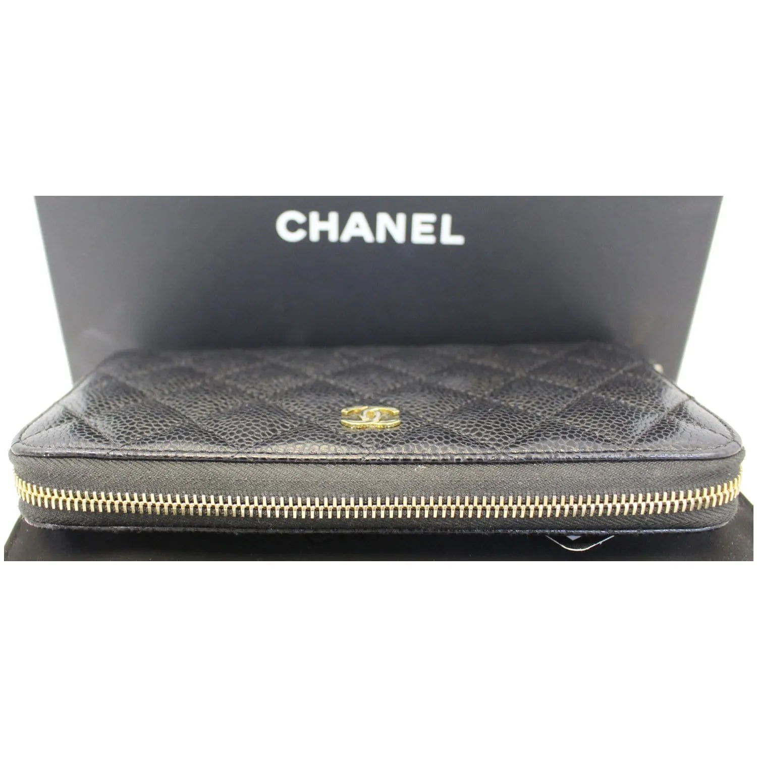 CHANEL Black Caviar Leather Zippy Wallet Black