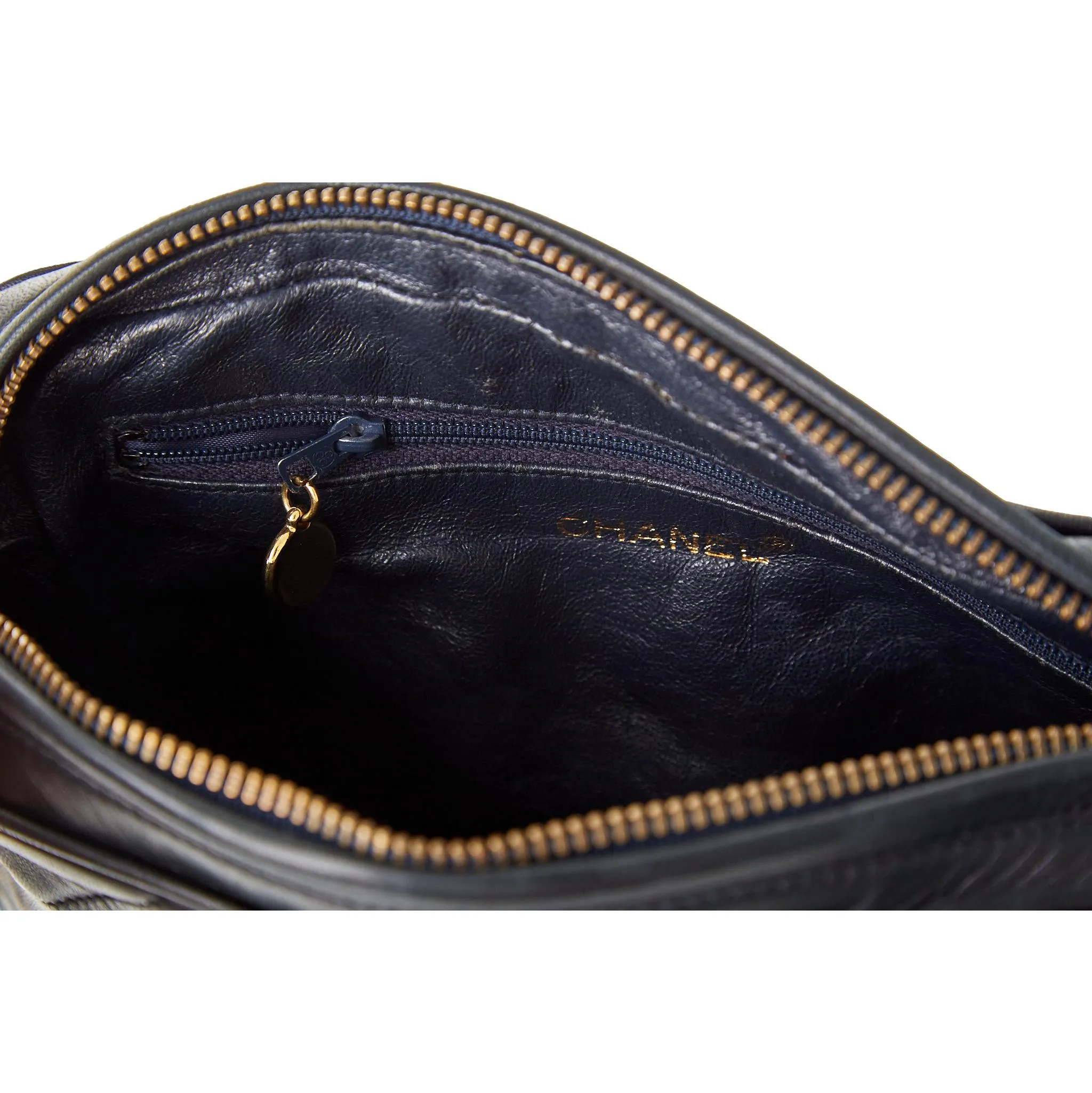 Chanel Black Chevron Logo Chain Shoulder Bag