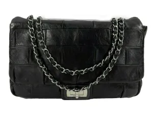 CHANEL - Black Lambskin Igloo Flap - Mademoiselle Turn Lock Crossbody / Shoulder