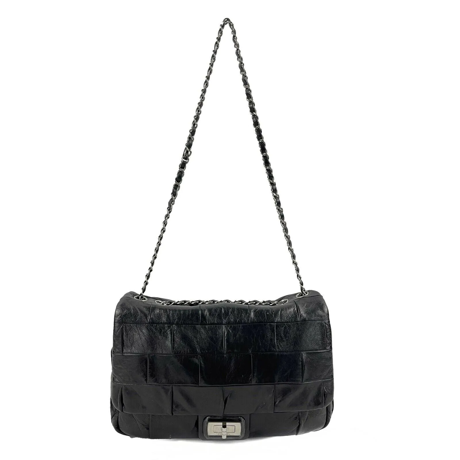 CHANEL - Black Lambskin Igloo Flap - Mademoiselle Turn Lock Crossbody / Shoulder
