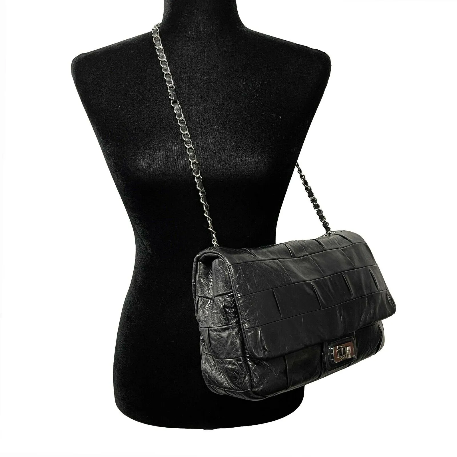 CHANEL - Black Lambskin Igloo Flap - Mademoiselle Turn Lock Crossbody / Shoulder