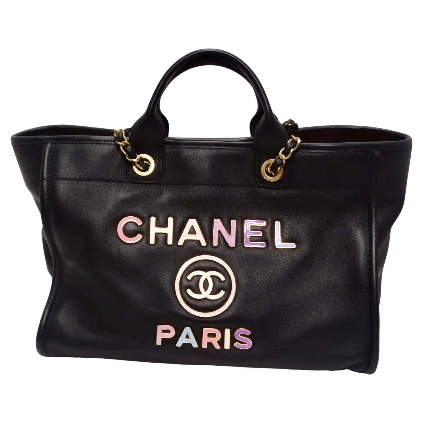 Chanel Calfskin Medium Deauville Tote Black Multicolor