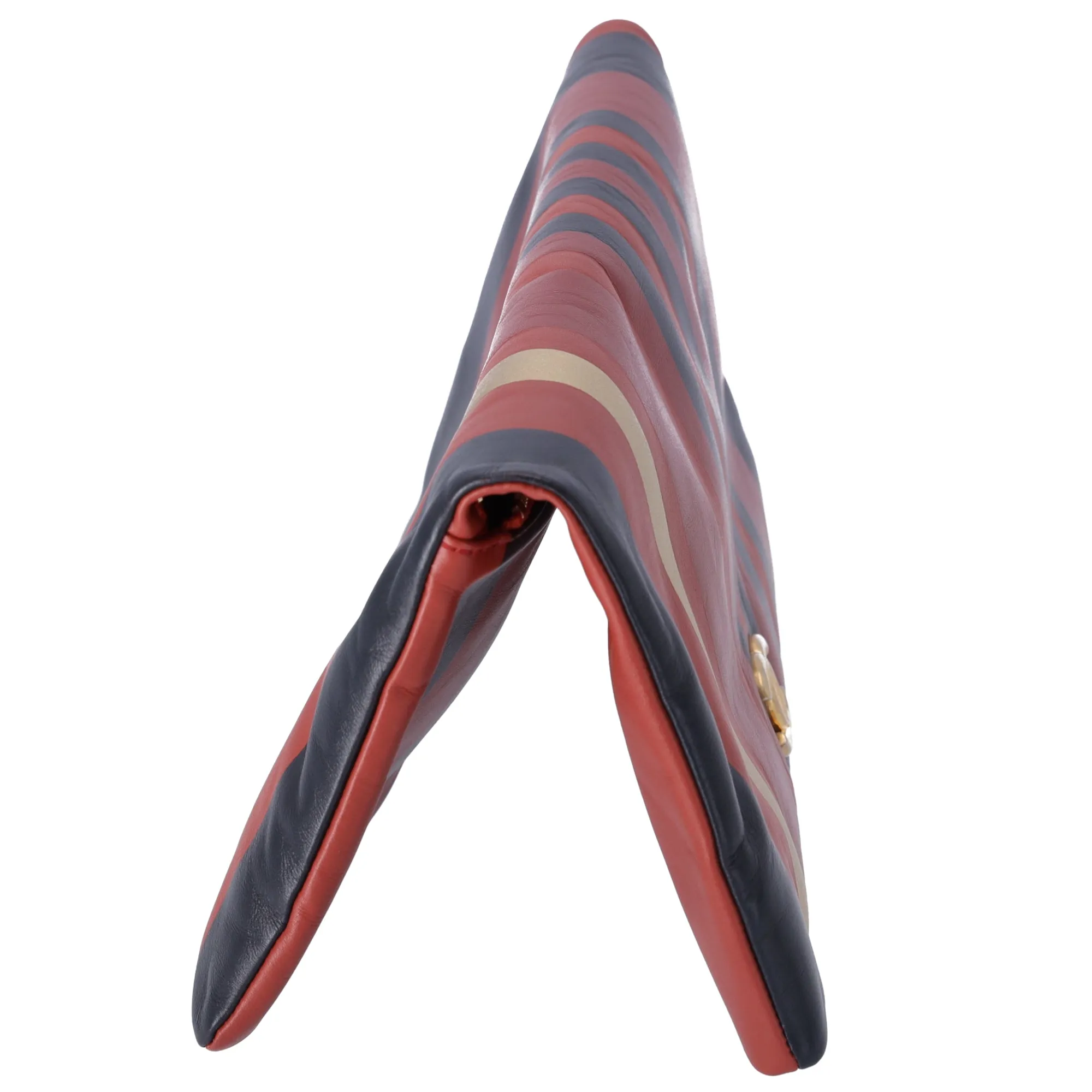 Chanel Paris Greece Black Gold Burgundy Stripe Calfskin CC Flap Clutch