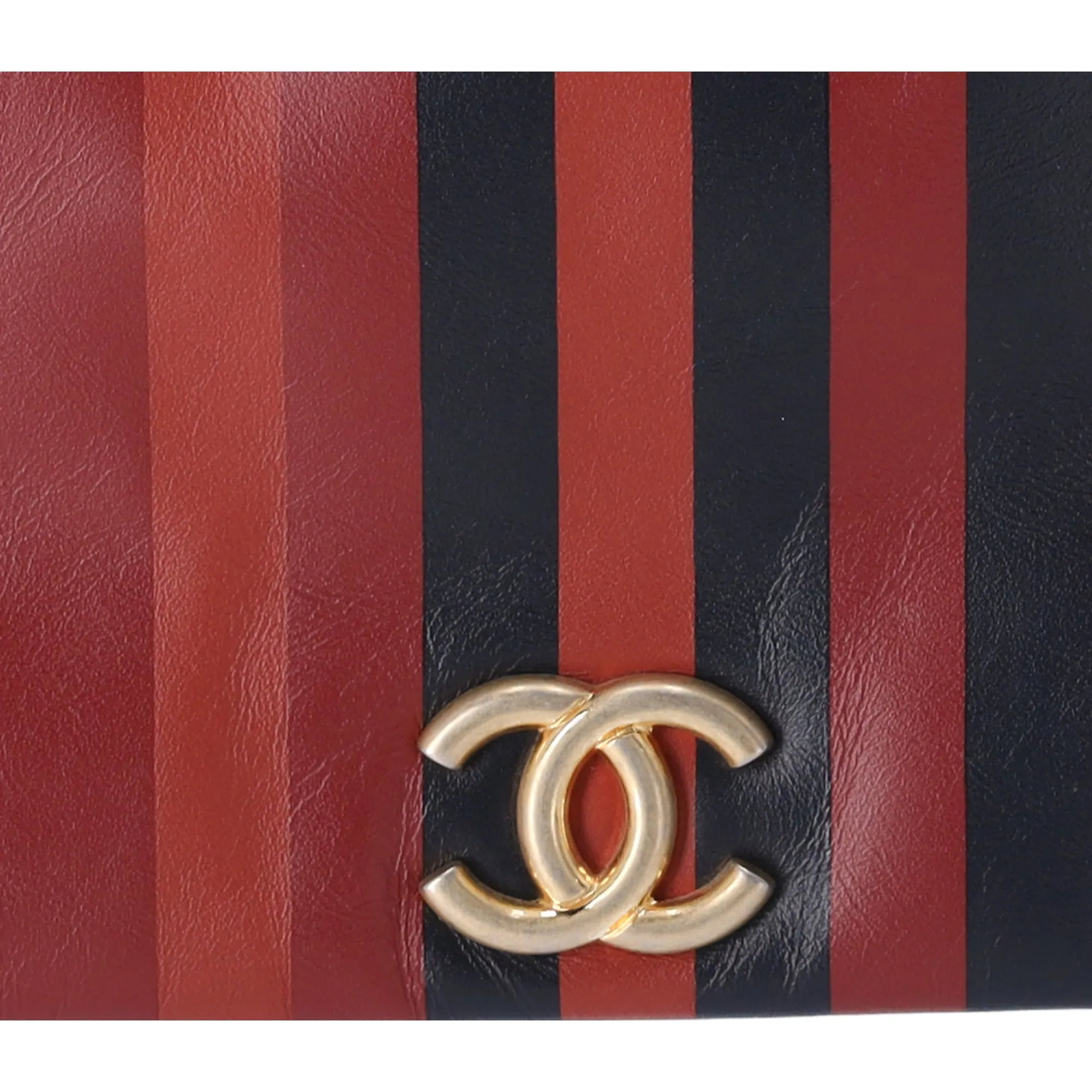 Chanel Paris Greece Black Gold Burgundy Stripe Calfskin CC Flap Clutch