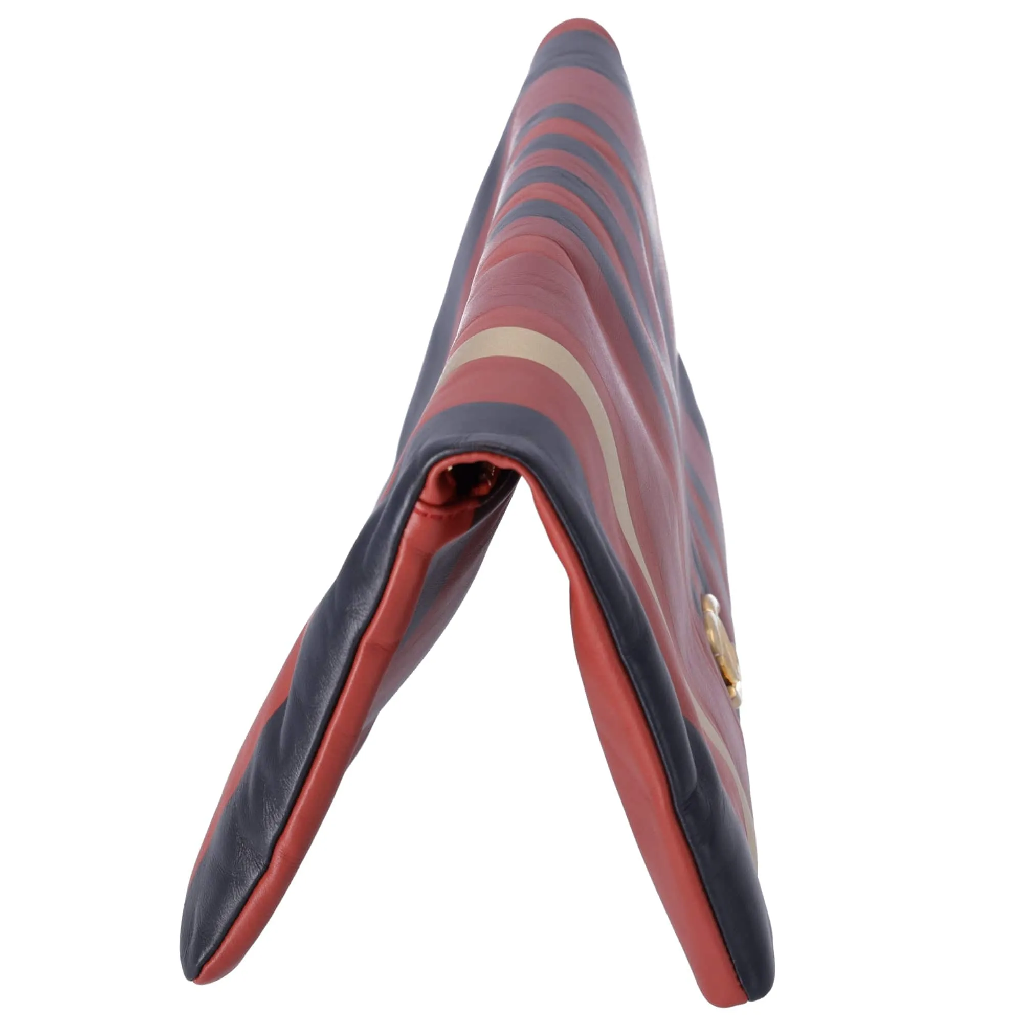 Chanel Paris Greece Black Gold Burgundy Stripe Calfskin CC Flap Clutch