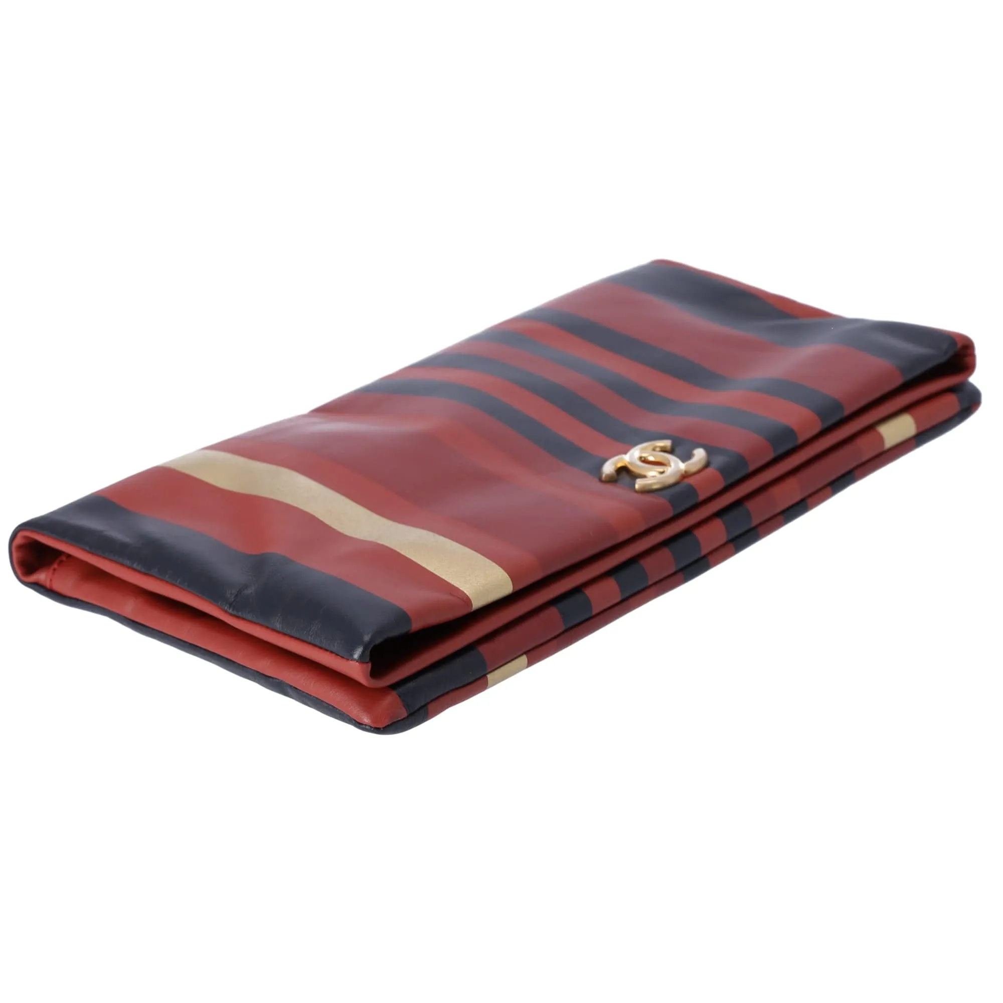 Chanel Paris Greece Black Gold Burgundy Stripe Calfskin CC Flap Clutch