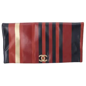 Chanel Paris Greece Black Gold Burgundy Stripe Calfskin CC Flap Clutch