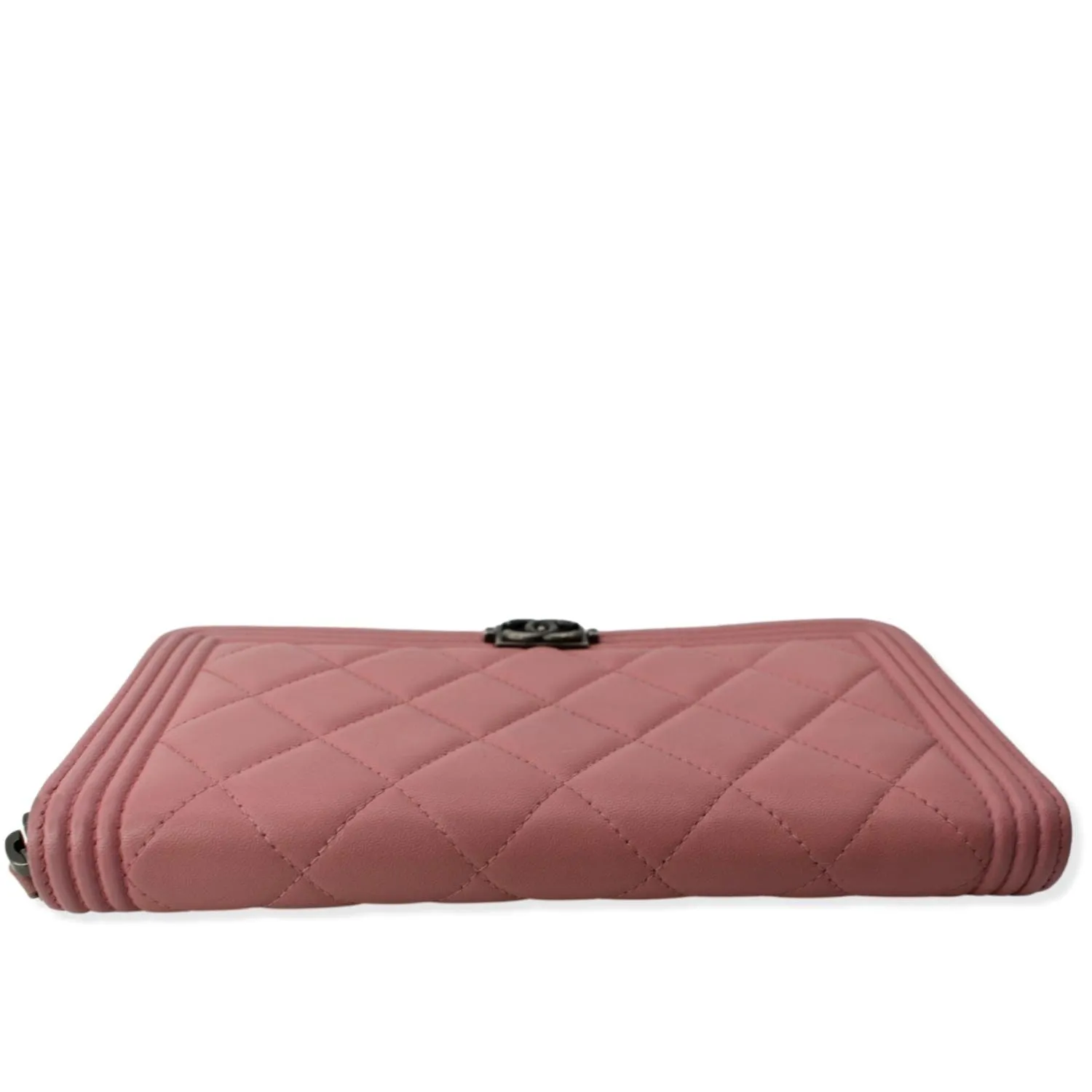 CHANEL Small Boy Lambskin Zip Around Long Wallet Pink