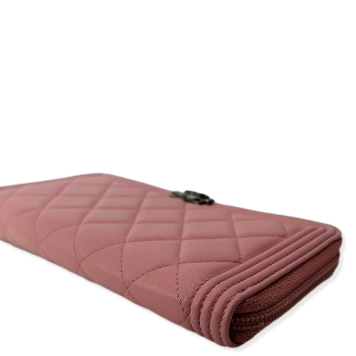 CHANEL Small Boy Lambskin Zip Around Long Wallet Pink