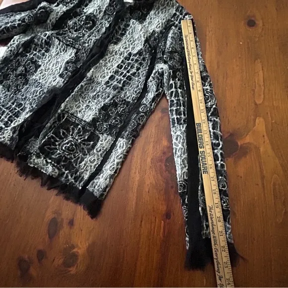 CHICO'S Burnout JACKET 1 M 8 Felt Lace Black Whimsigoth Silk Boho Witchy Goth​