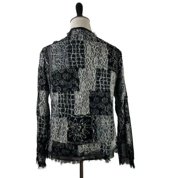 CHICO'S Burnout JACKET 1 M 8 Felt Lace Black Whimsigoth Silk Boho Witchy Goth​