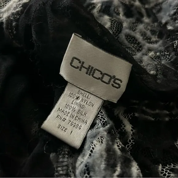 CHICO'S Burnout JACKET 1 M 8 Felt Lace Black Whimsigoth Silk Boho Witchy Goth​