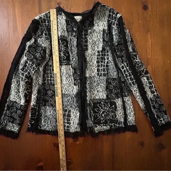 CHICO'S Burnout JACKET 1 M 8 Felt Lace Black Whimsigoth Silk Boho Witchy Goth​