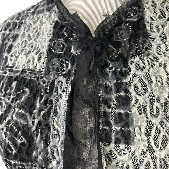 CHICO'S Burnout JACKET 1 M 8 Felt Lace Black Whimsigoth Silk Boho Witchy Goth​
