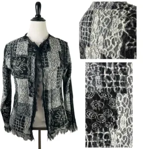 CHICO'S Burnout JACKET 1 M 8 Felt Lace Black Whimsigoth Silk Boho Witchy Goth​