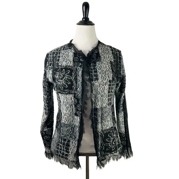 CHICO'S Burnout JACKET 1 M 8 Felt Lace Black Whimsigoth Silk Boho Witchy Goth​