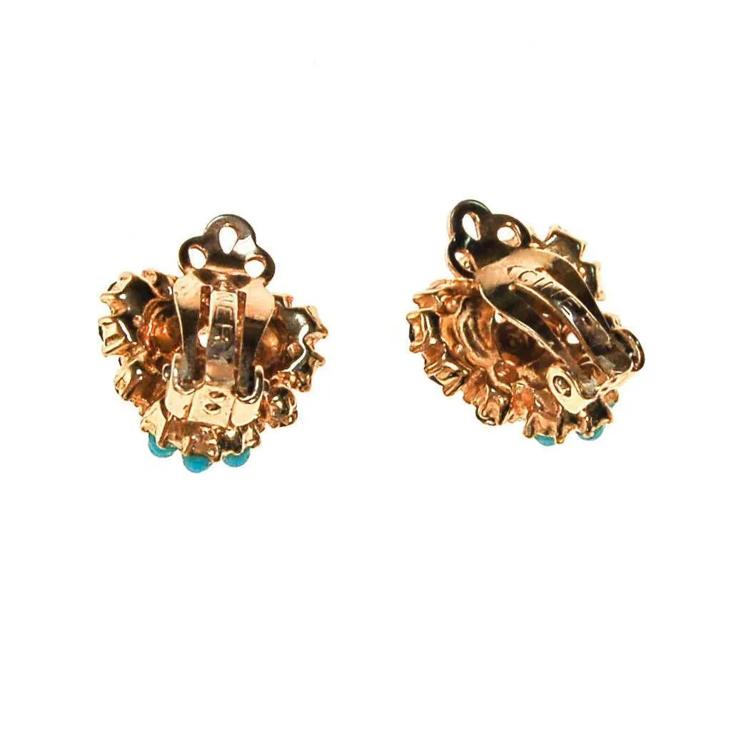 Ciner Flower Earrings, Ruby, Sapphire, Turquoise, Diamante Rhinestones