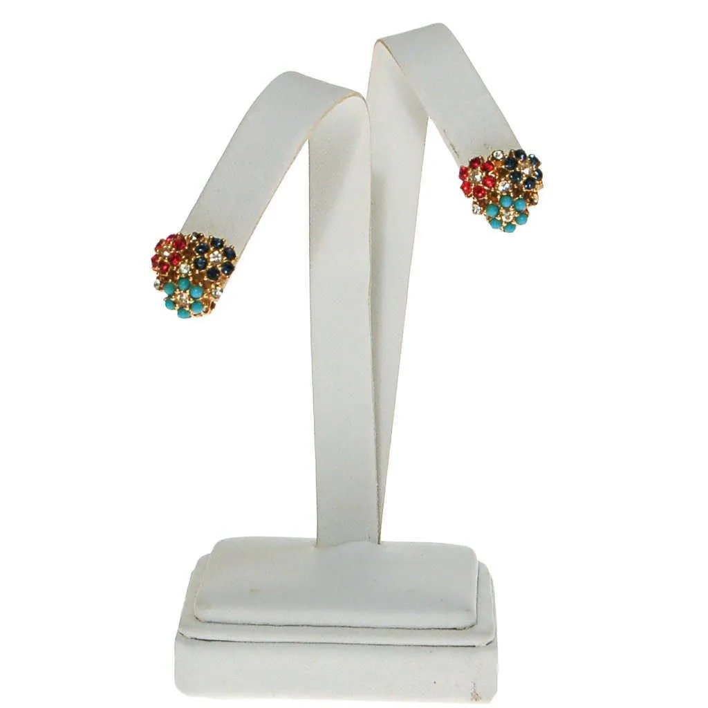 Ciner Flower Earrings, Ruby, Sapphire, Turquoise, Diamante Rhinestones