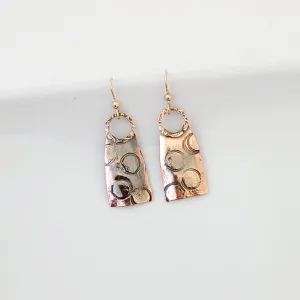 Circle Art in Copper with Bronze Circle - Earrings