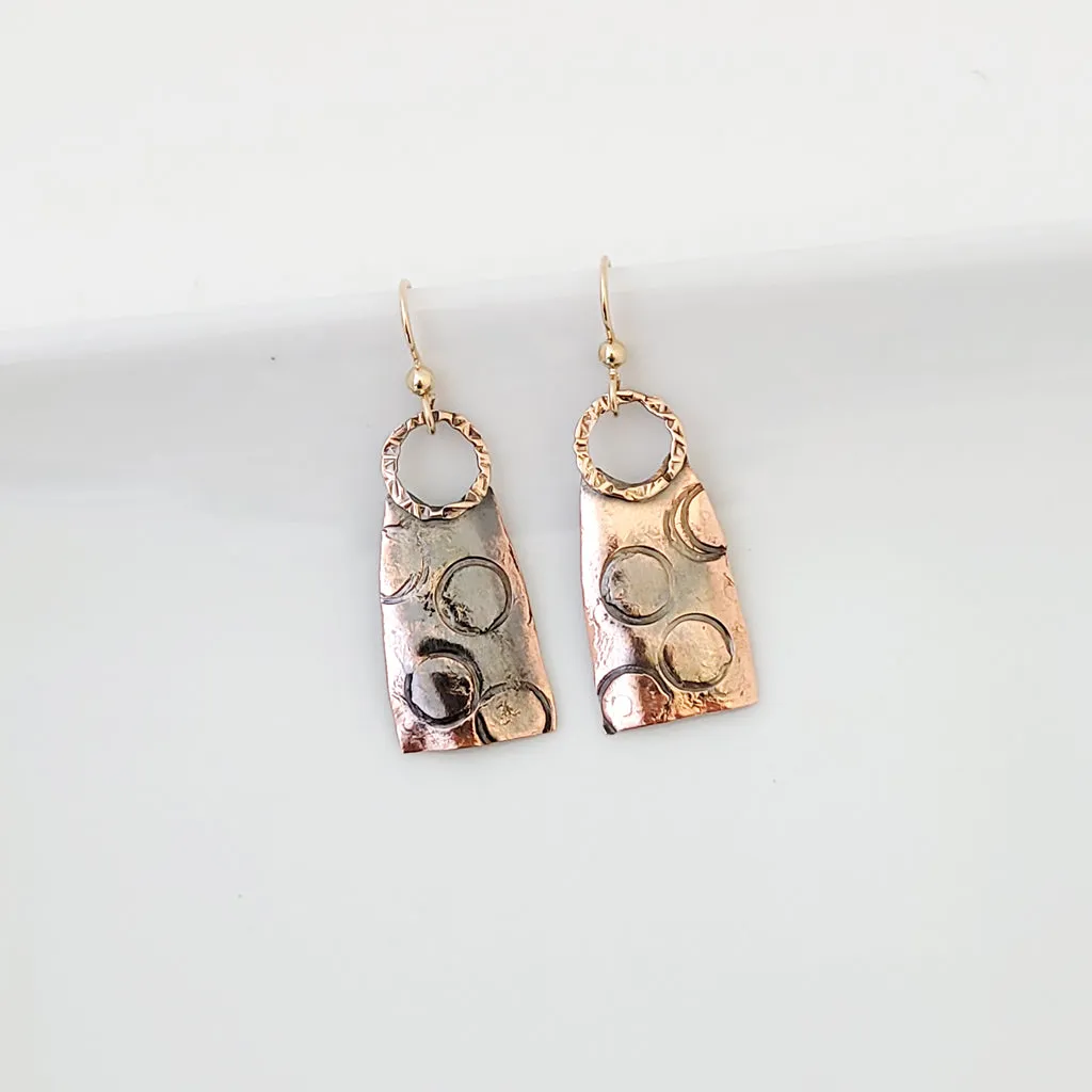 Circle Art in Copper with Bronze Circle - Earrings