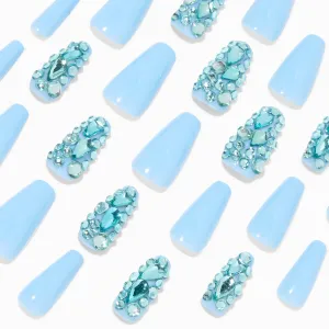 Claire's Blue Extra Bling Squareletto Vegan Faux Nail Set - 24 Pack