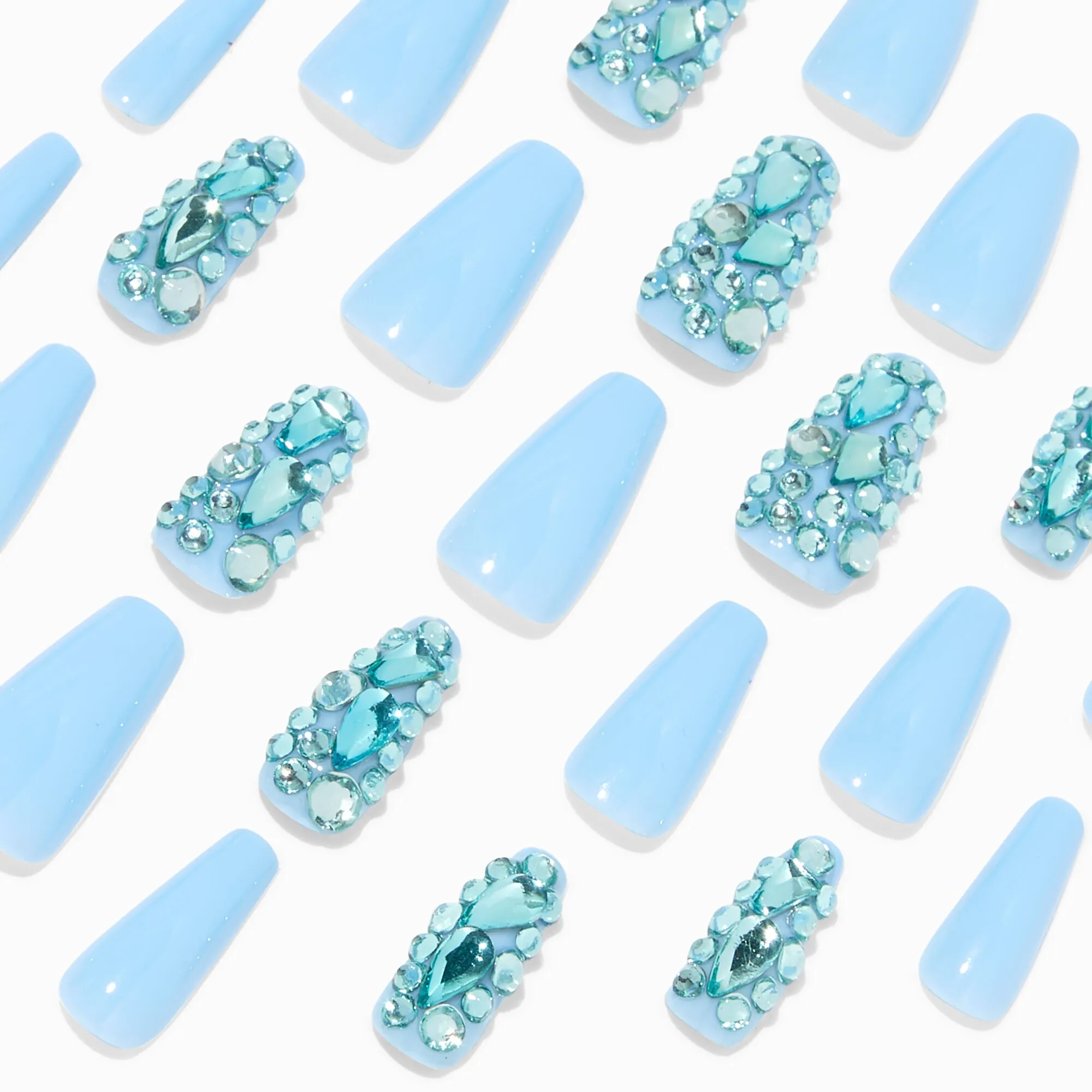 Claire's Blue Extra Bling Squareletto Vegan Faux Nail Set - 24 Pack
