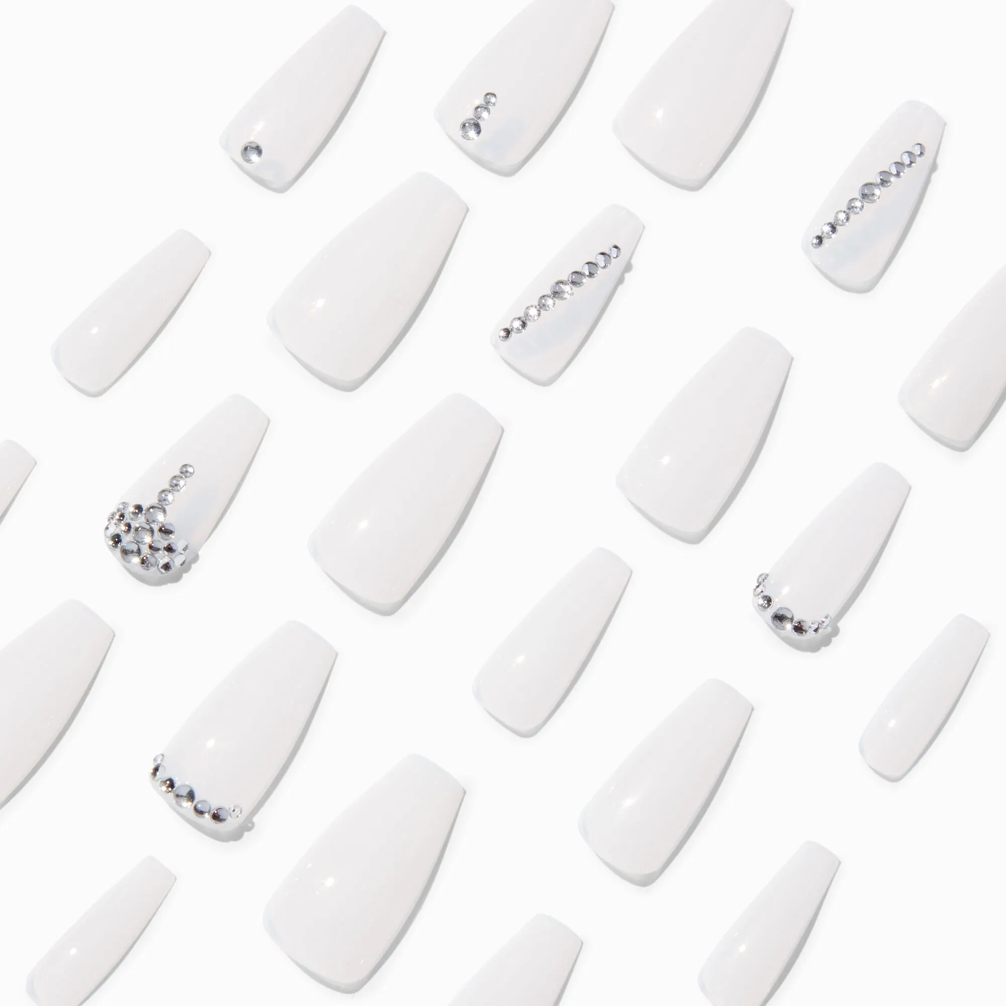 Claire's Milky Bling Squareletto Faux Nail Set - 24 Pack