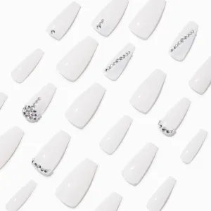 Claire's Milky Bling Squareletto Faux Nail Set - 24 Pack