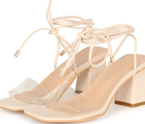 Clear Block Heel Nude