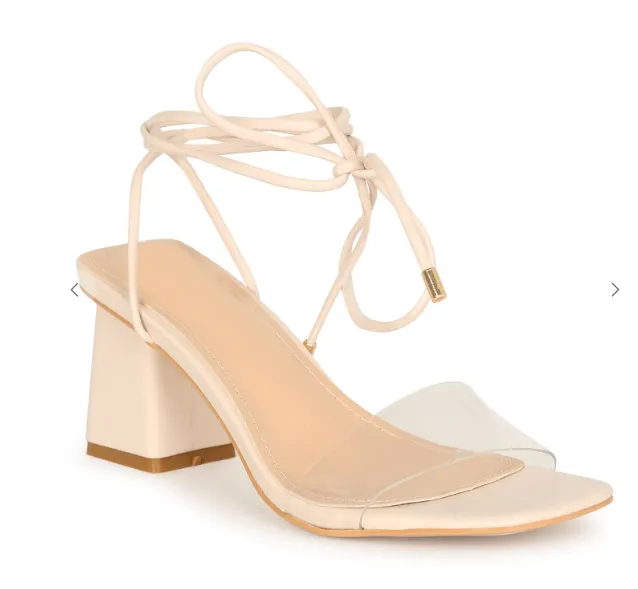 Clear Block Heel Nude