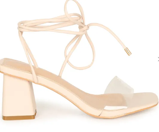 Clear Block Heel Nude