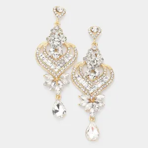 Clear Crystal Heart and Teardrop Earrings on Gold | 544107