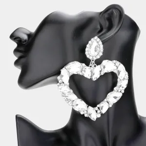 Clear Crystal Stone Open Heart Pageant Earrings | Statement Jewelry | 535803