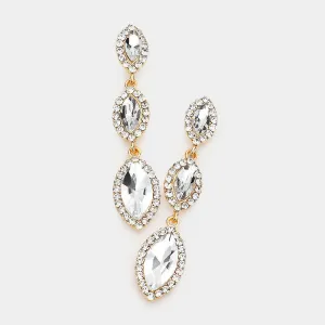 Clear Crystal Triple Marquise Drop Dangle Pageant Earrings on Gold | Prom Jewelry | 563192