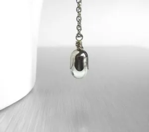 Clear Drop Necklace, clear glass teardrop pendant, clear glass pendant, water drop necklace, gunmetal necklace, small teardrop pendant, tiny