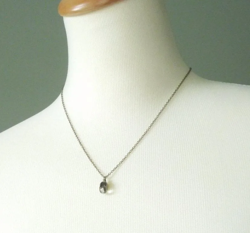 Clear Drop Necklace, clear glass teardrop pendant, clear glass pendant, water drop necklace, gunmetal necklace, small teardrop pendant, tiny