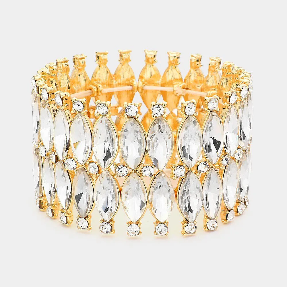 Clear Marquise Stone Stretch Pageant Bracelet on Gold | 565099