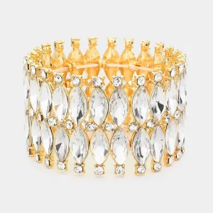 Clear Marquise Stone Stretch Pageant Bracelet on Gold | 565099