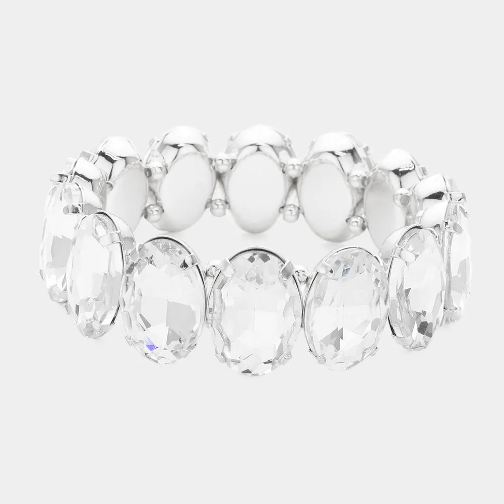 Clear Oval Stone Stretch Pageant Bracelet | Prom Jewelry | 598424