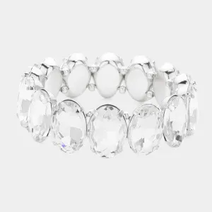 Clear Oval Stone Stretch Pageant Bracelet | Prom Jewelry | 598424