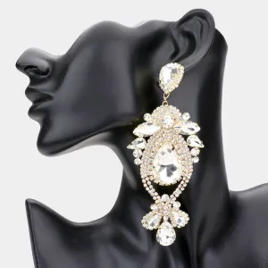 Clear Oversized Multi Stoned Crystal Chandelier Pageant Earrings on Gold | Statement Earrings | 555381