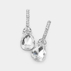 Clear Teardrop and Rhinestone Dangle Earrings | Pageant Earrings | Interview Earrings | 605216