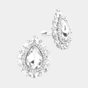 Clear Teardrop Stone Clip On Pageant Earrings  | Interview Earrings |  584482