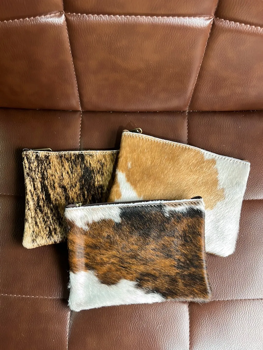 Cowhide Zipper Pouch