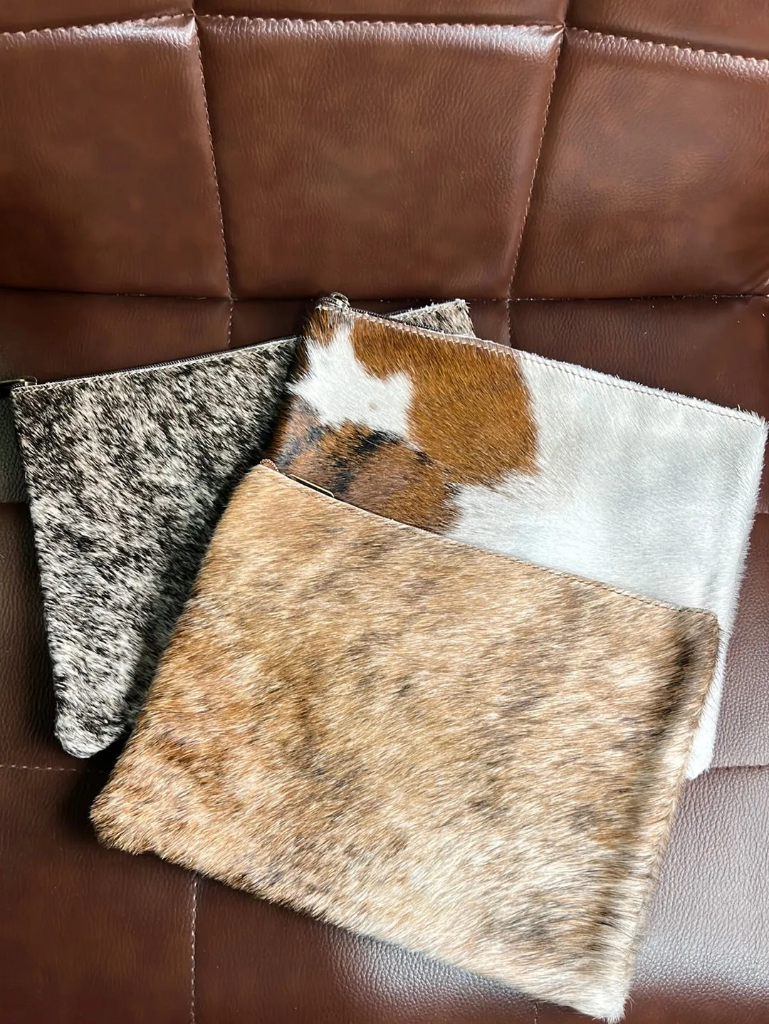 Cowhide Zipper Pouch