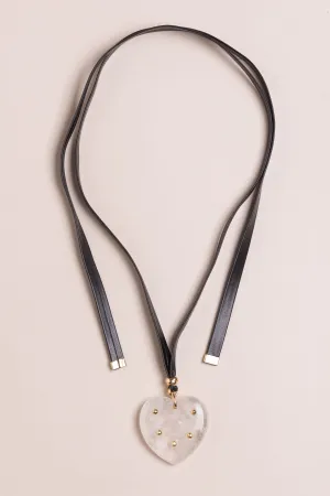 Crystal Heart Ribbon Necklace