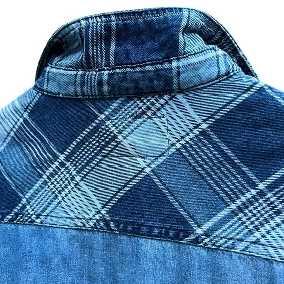 CURRENT ELLIOTT The Twist Denim Hi- Lo Shirt Dress Indigo Plaid Boho Size1