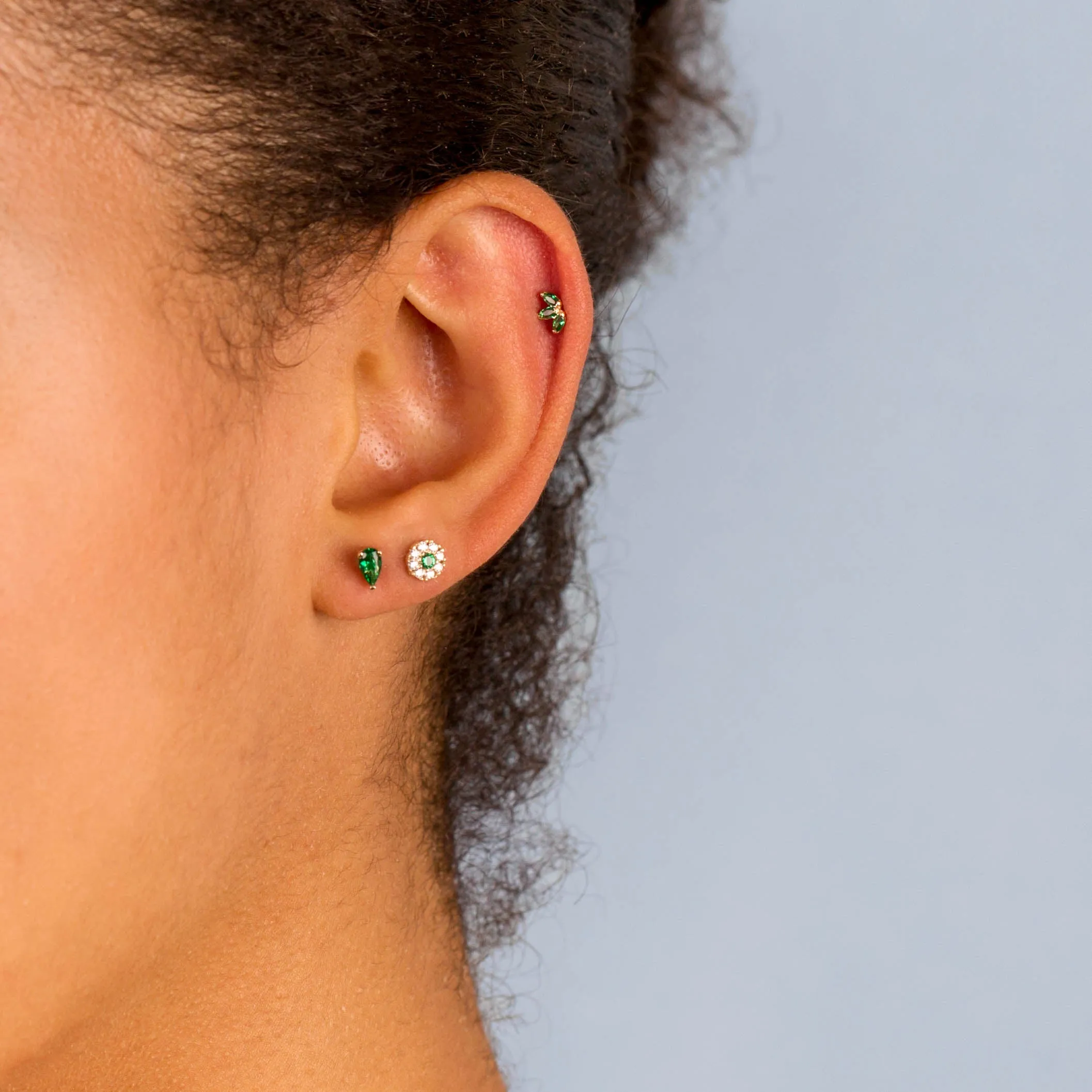 CZ Tiny Colored Marquise Threaded Stud Earring 14K